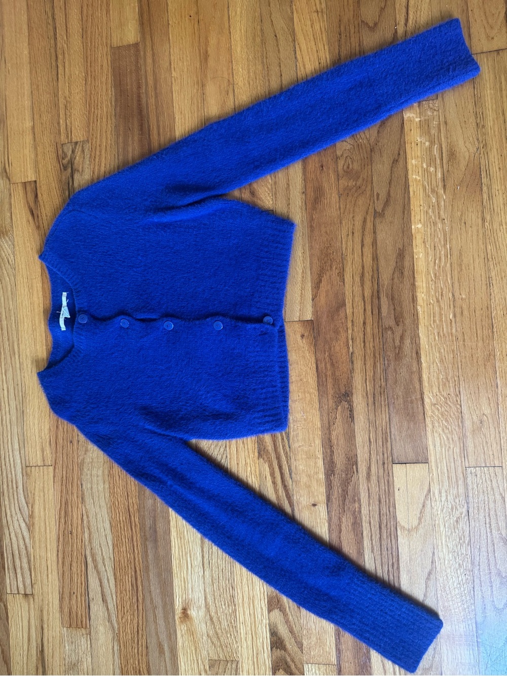 Kimchi Blue Royal Blue Fuzzy Button-Up Crop Cardigan - Picture 5 of 7